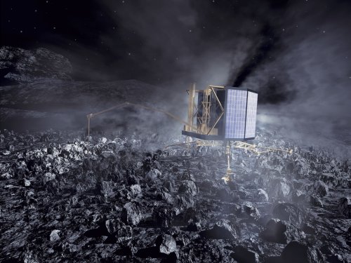 Vue d'artiste de l'atterrisseur Philaé sur la comète 67P/Churyumov-Gerasimenko