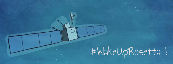 Un des dessins de la sonde Rosetta avec Philaé ayant servi à promouvoir le&nbsp;(…)