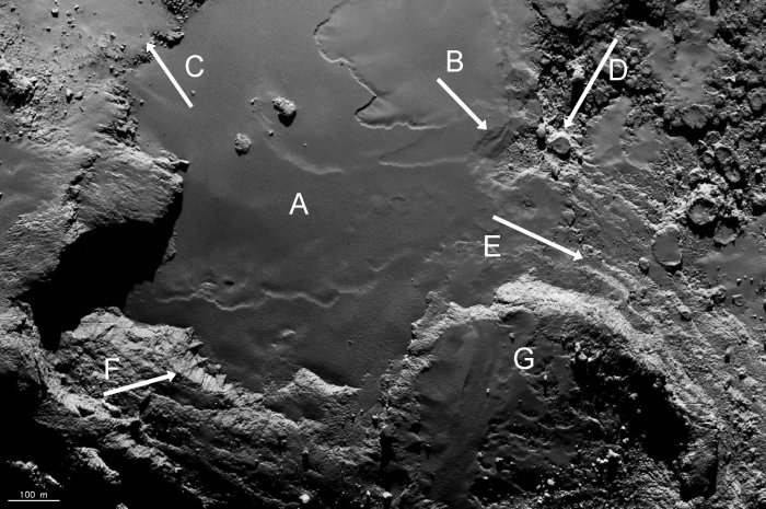 Une partie de la région Imhotep sur le grand lobe de la comète 67P/C-G ; (…)